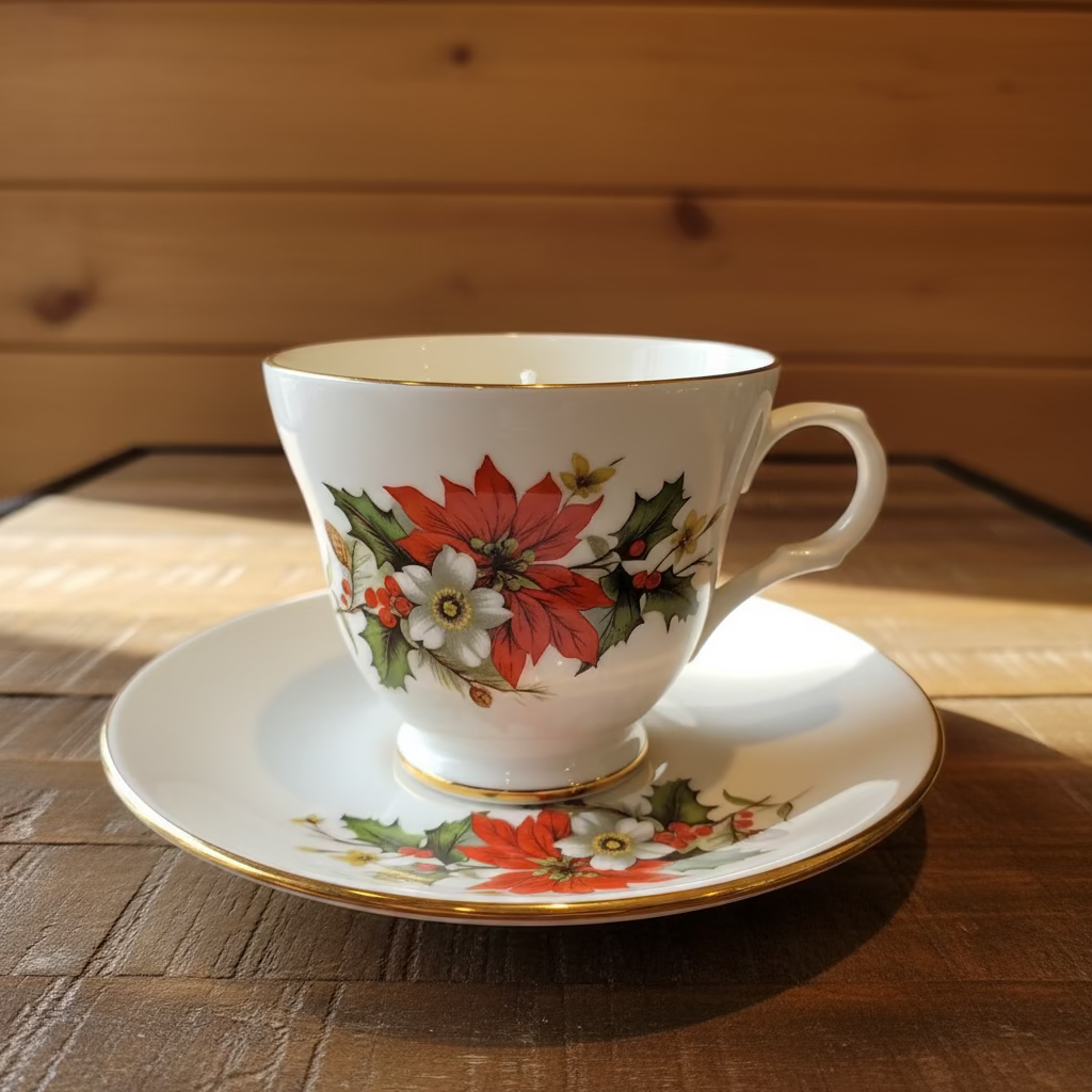 Pointsetta Teacup Candle