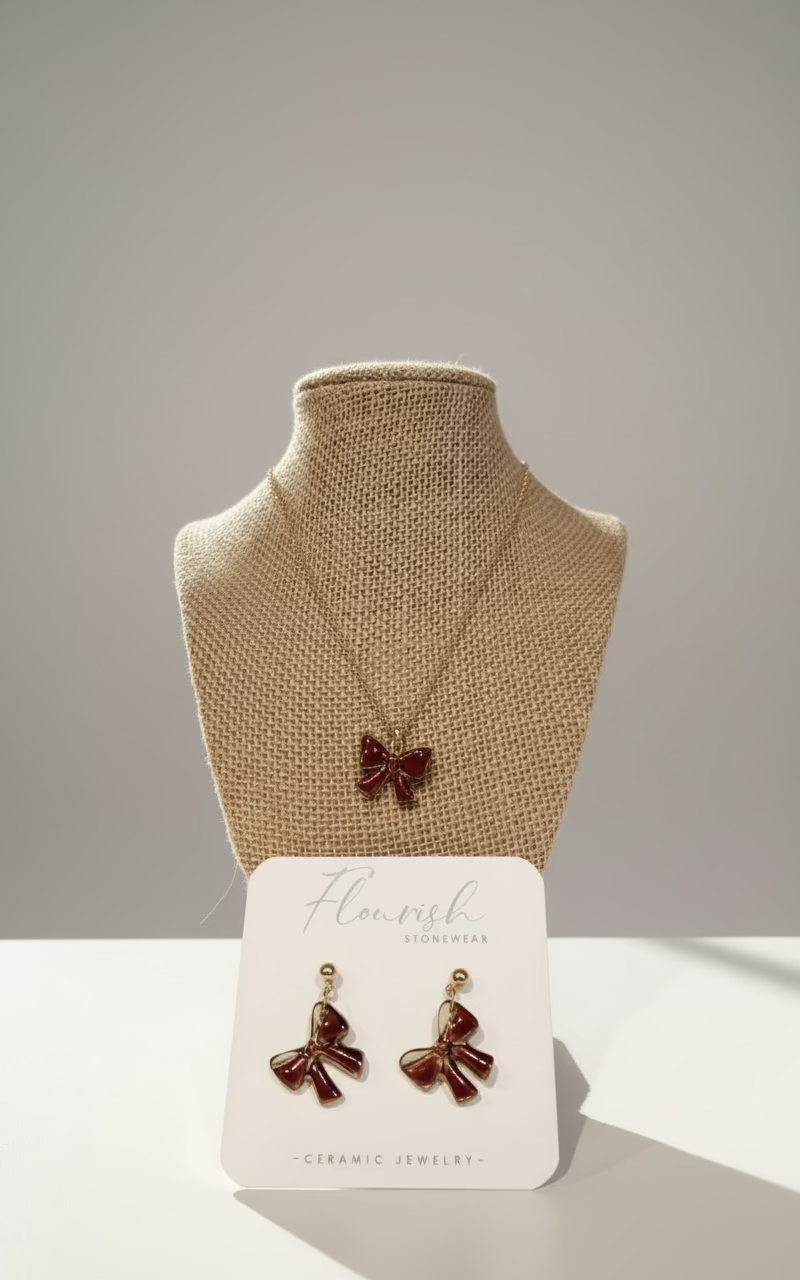Flourish Stonewear Red Bow Necklace