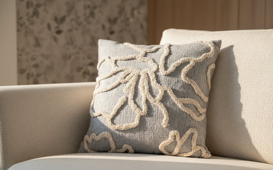 Flower Tufted Grey Pillow