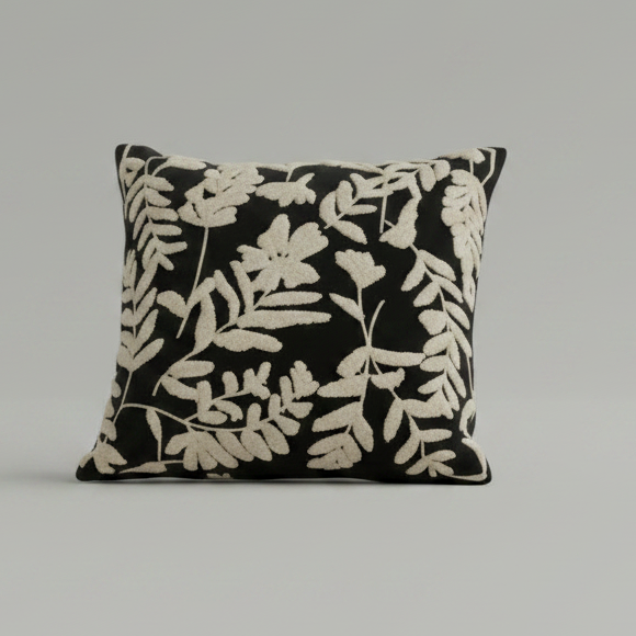Black & White Floral Tufted Pillow