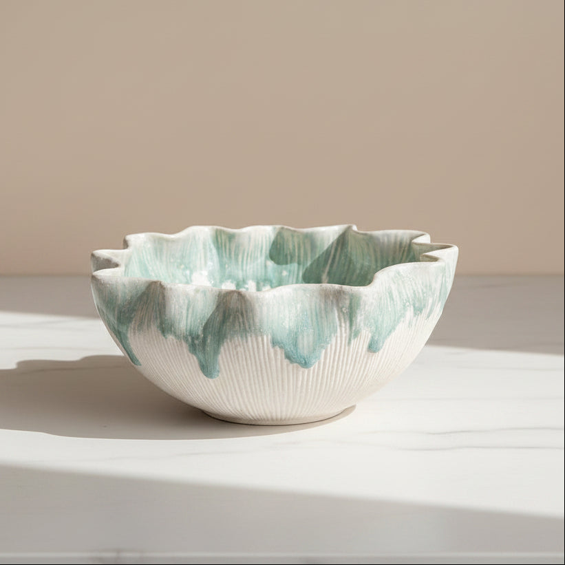 Decorative ceramic bowl with wave design