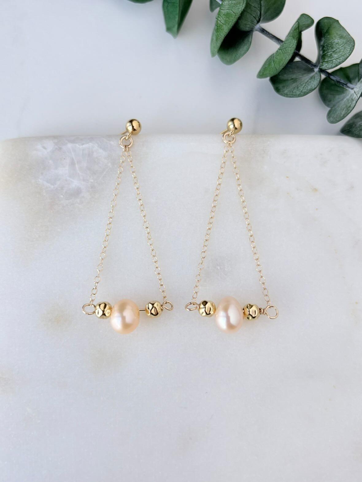 Gold Pink Pearl Earrings