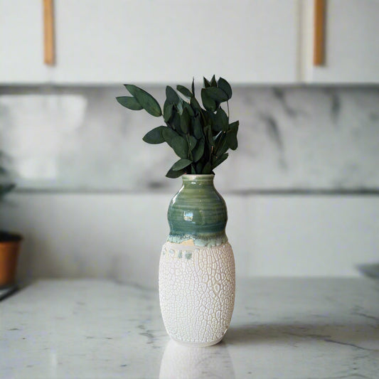 Small White and Green Vase
