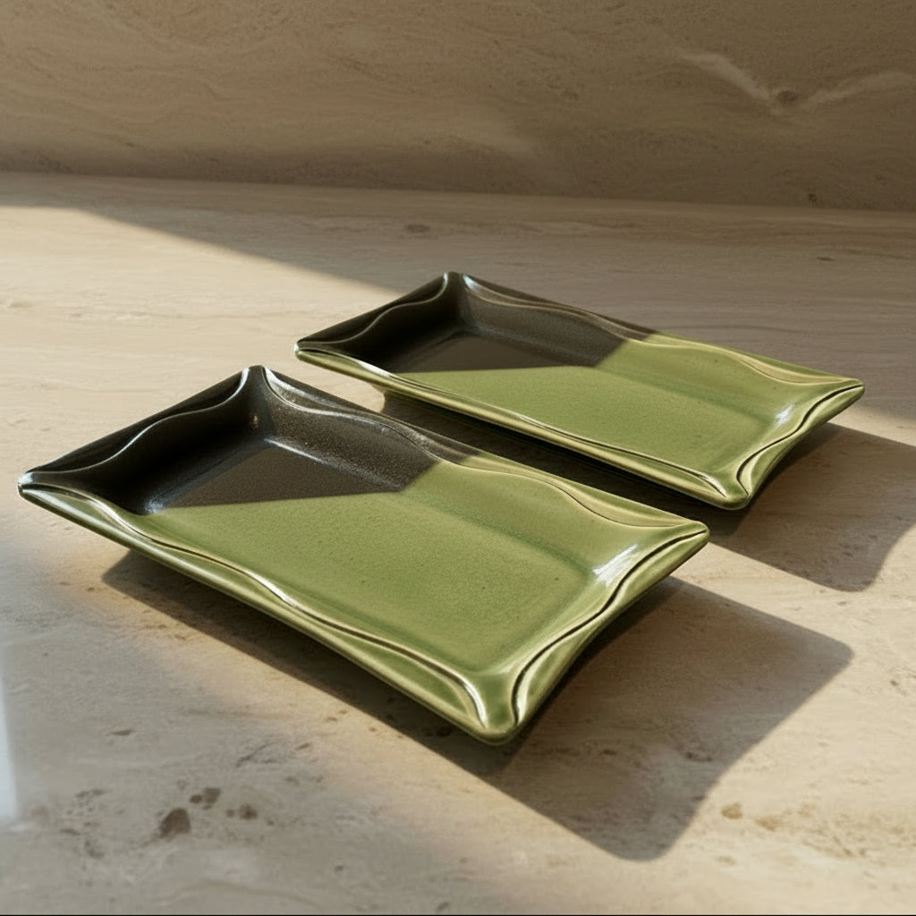 Ceramic green rectangular plates