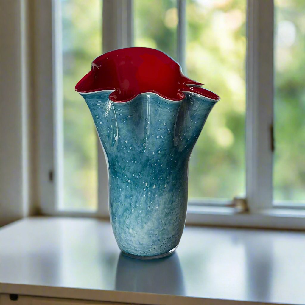Blue and Red Blown Glass Vase