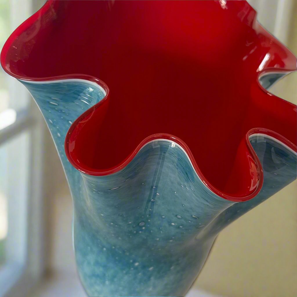 Blue and Red Blown Glass Vase