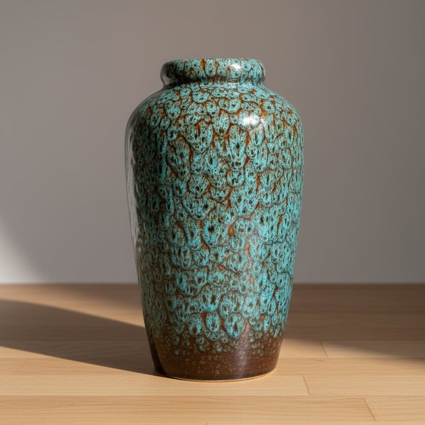 Turqoise and brown ceramic vase