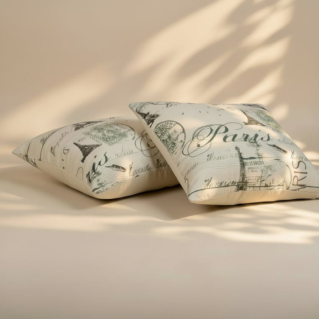 Two pillows with paris motifs.