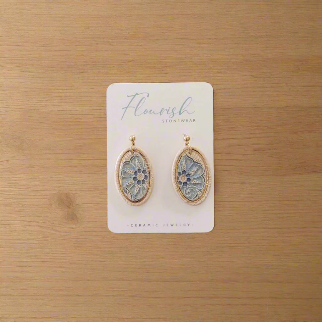 Pink Oval with Blue Flower