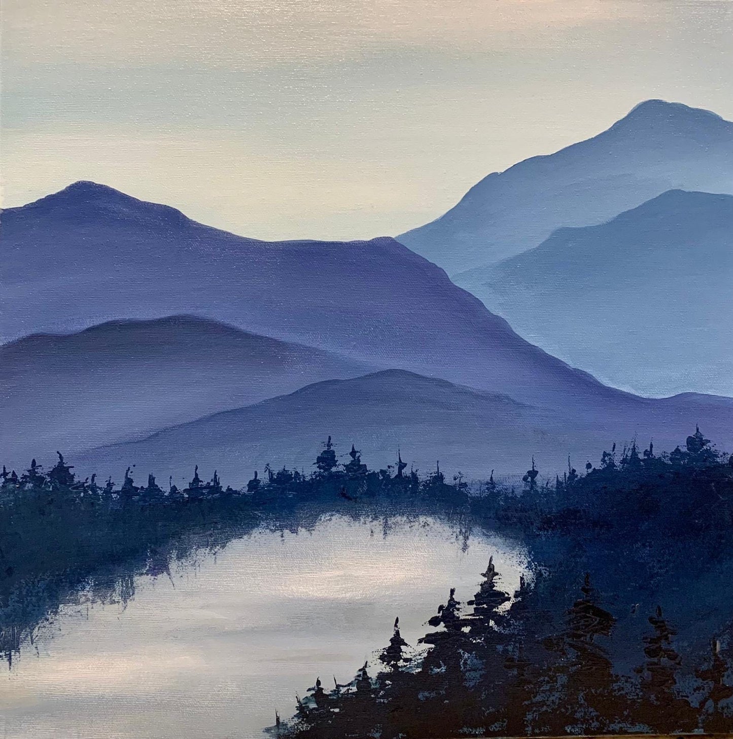 Acrylic artwork titled Misty Lake
