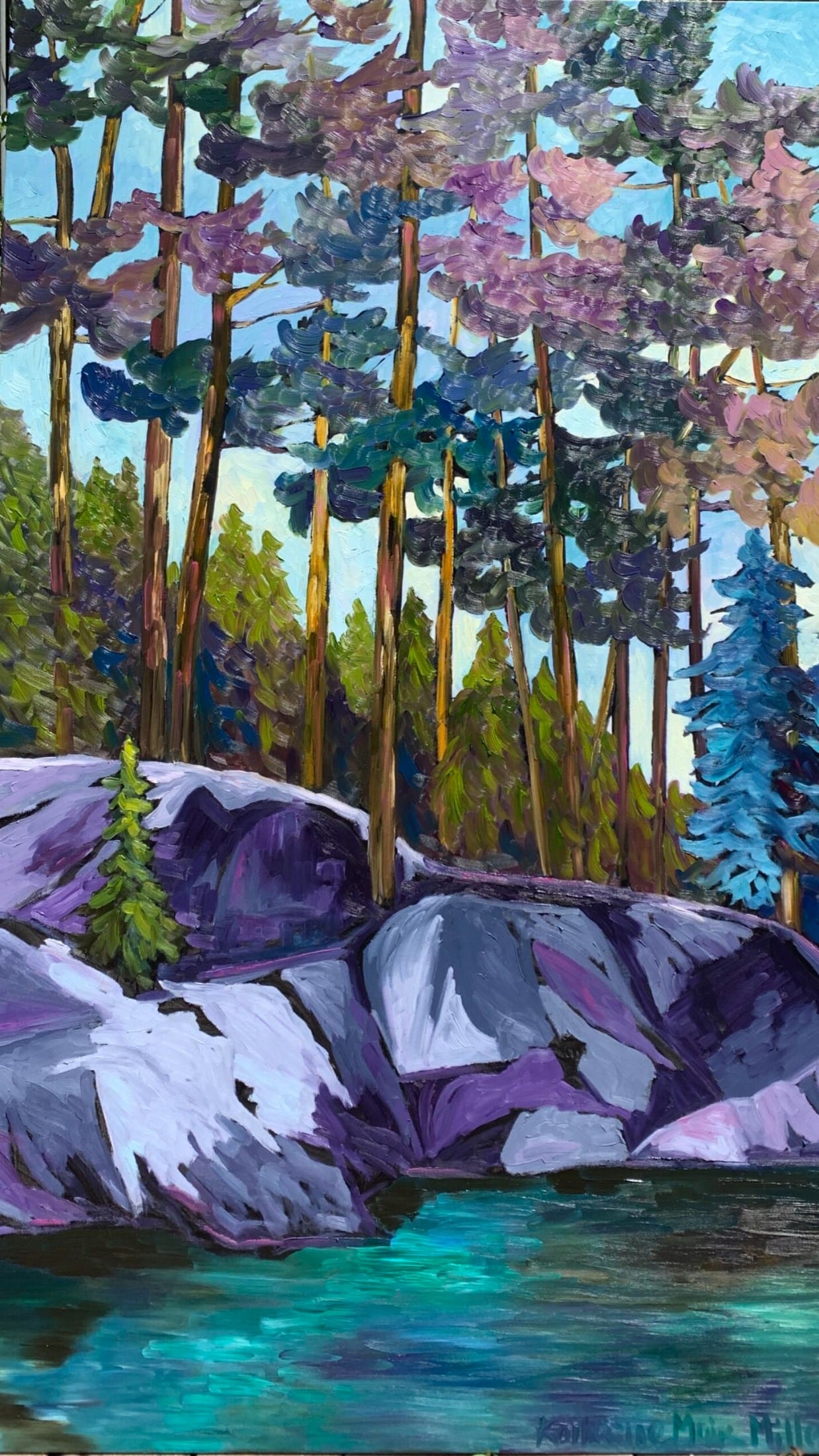 Oil artwork titled Summers End Paddling