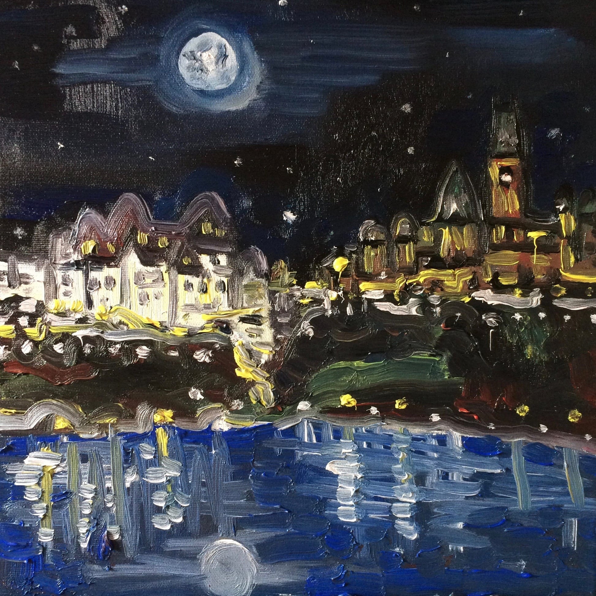 Oil artwork titled Moonlight Over Ottawa