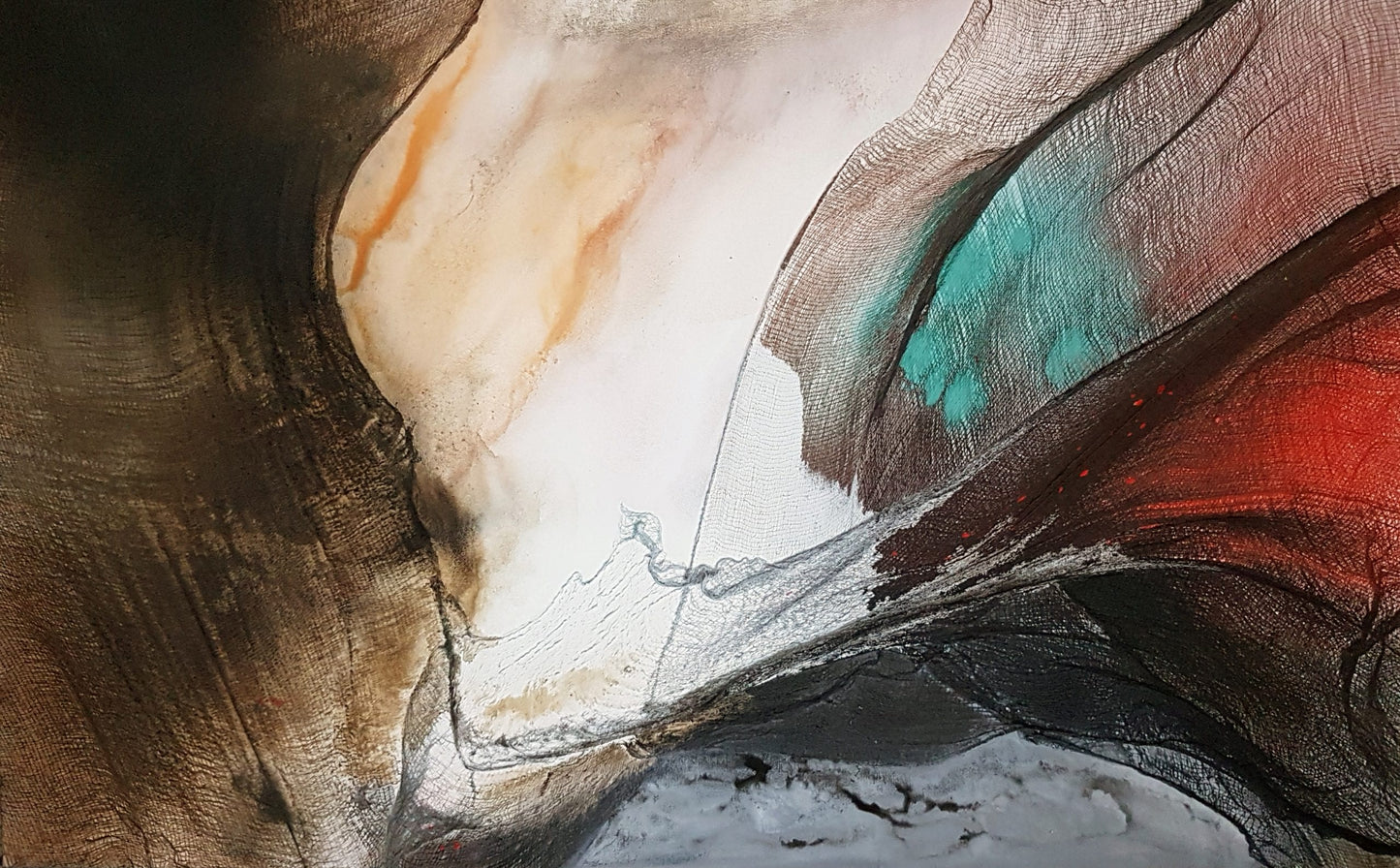 Acrylic and textile artwork titled Silent Flight