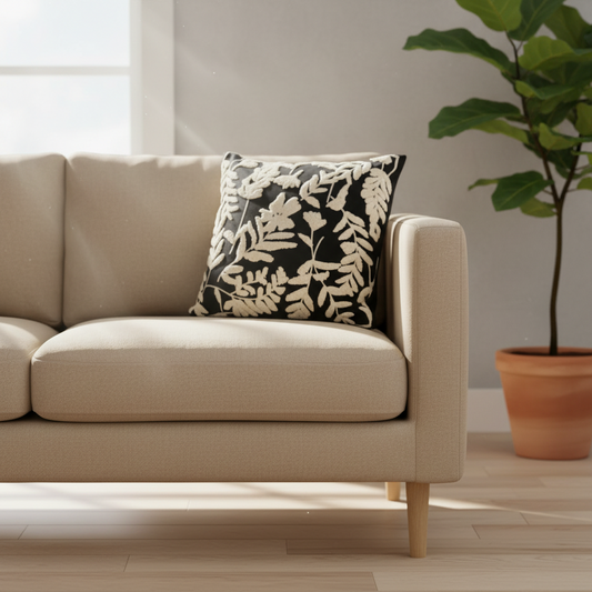 Black & White Floral Tufted Pillow