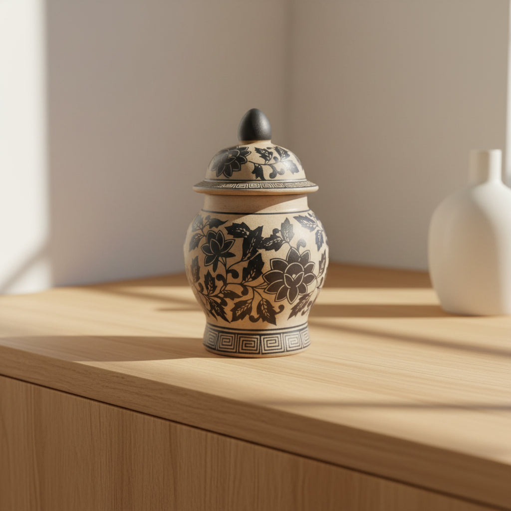 Vintage Floral Stoneware Jar