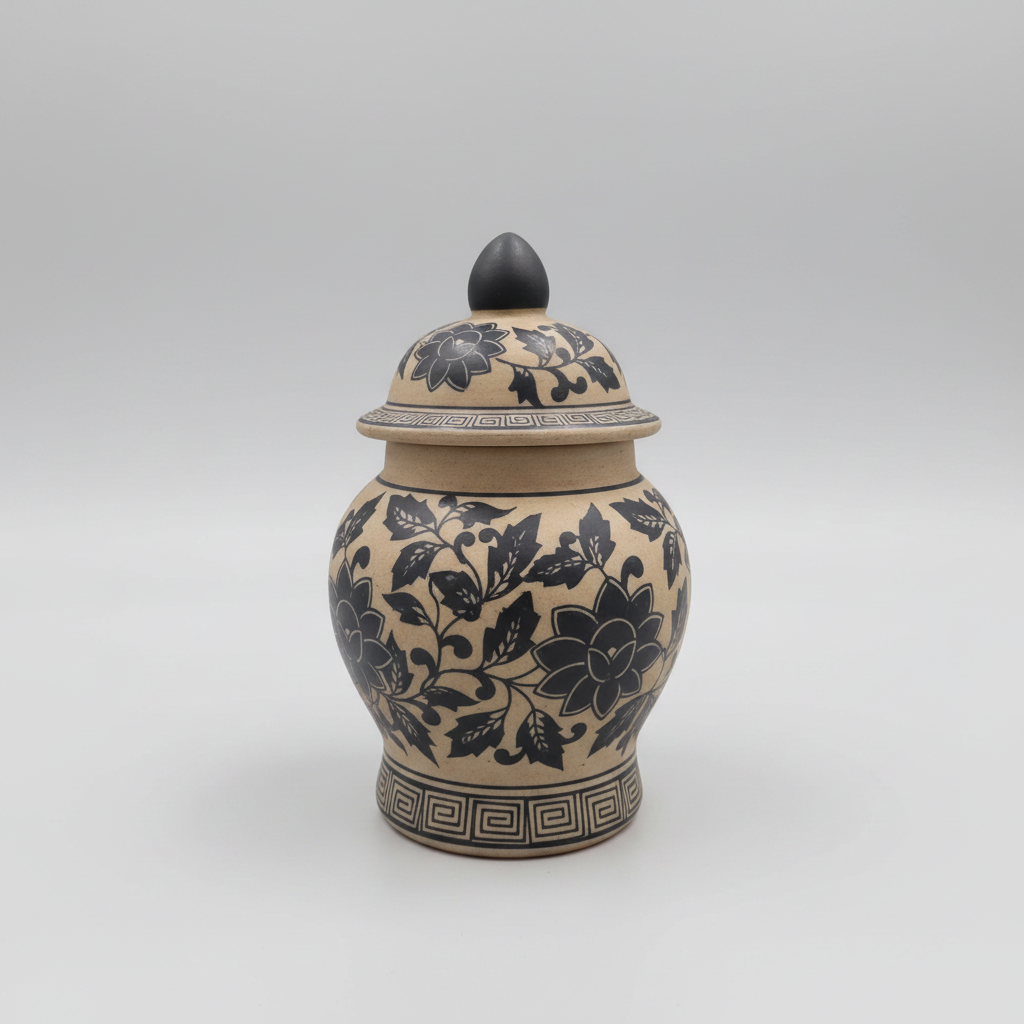 Vintage Floral Stoneware Jar