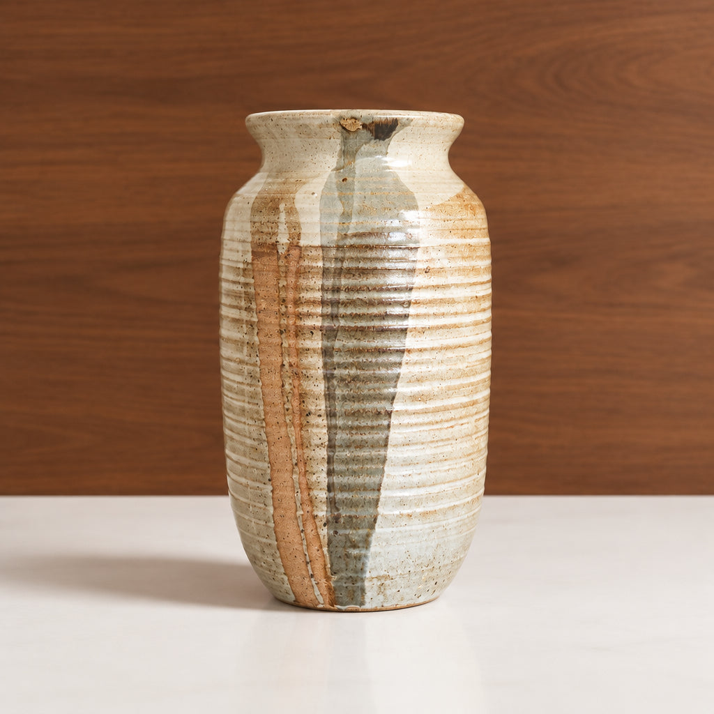 Rustic Ribbed Stone Vase