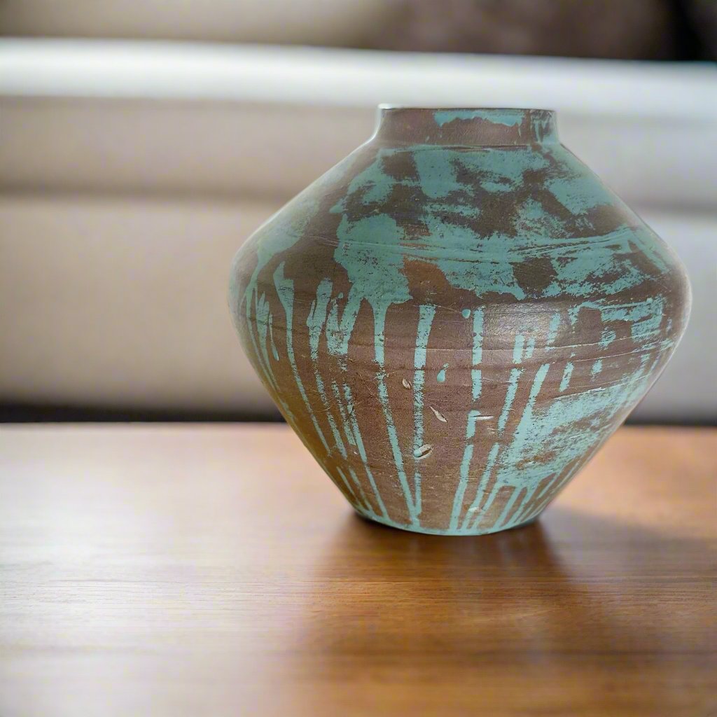 Blue Brushstroke Clay Vase