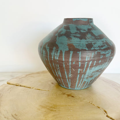 Blue Brushstroke Clay Vase