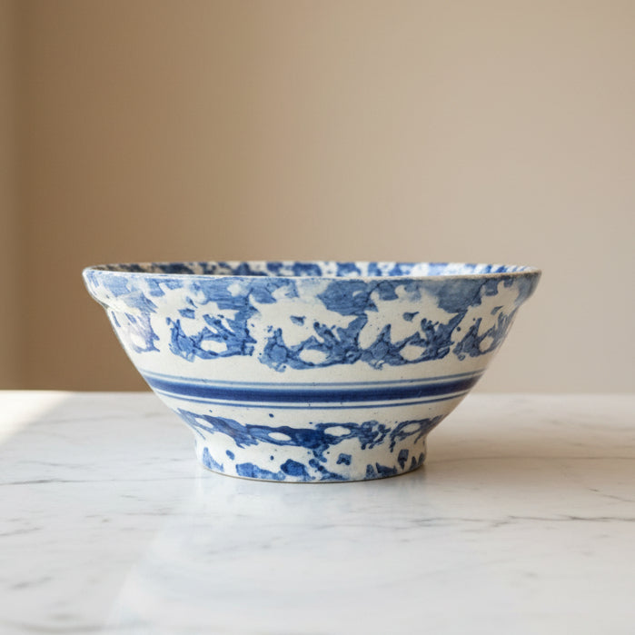 Blue and white vintage ceramic spongeware bowl 