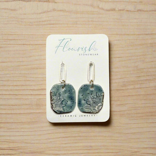 Blue Square Floral Dangle