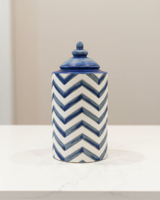Blue and White Chevron Jar