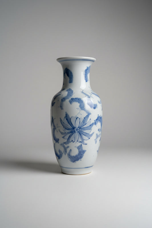 White vase with blue floral patterns