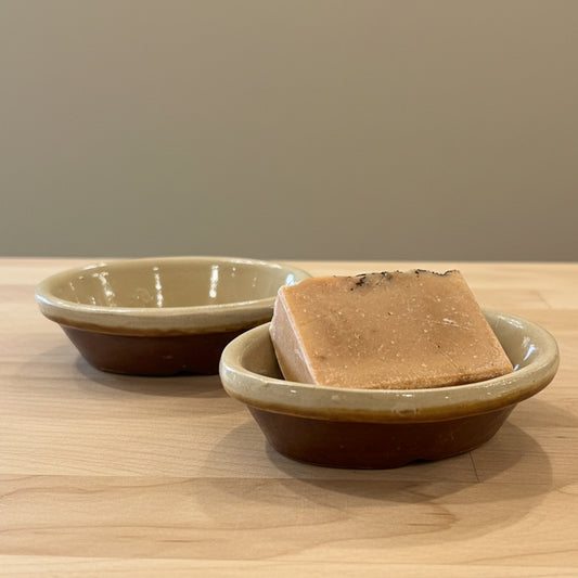 Beige and brown rustic ceramic soap dish 