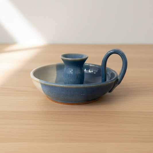 Blue and white handmade taper candle holder