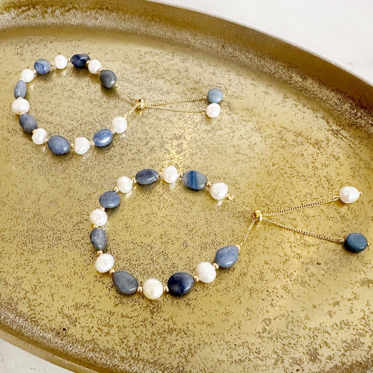 Pearl and Blue Beaded Bracelet