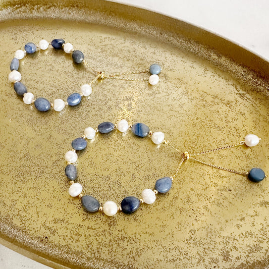Pearl and Blue Beaded Bracelet