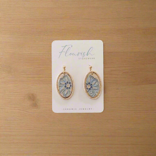 Pink Oval with Blue Flower