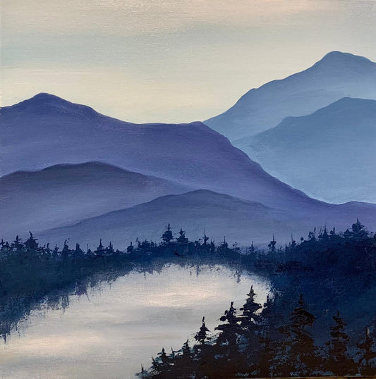 Acrylic artwork titled Misty Lake