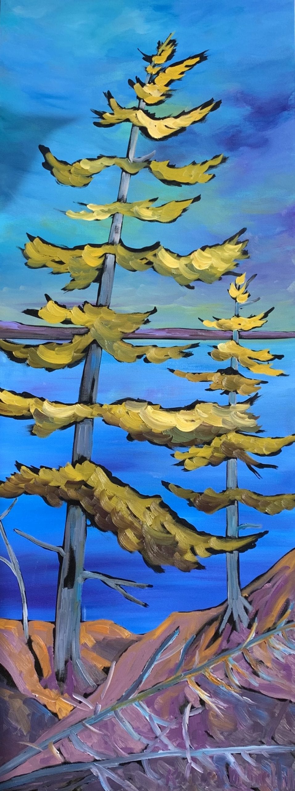 Oil artwork titled Two Dancing Pines