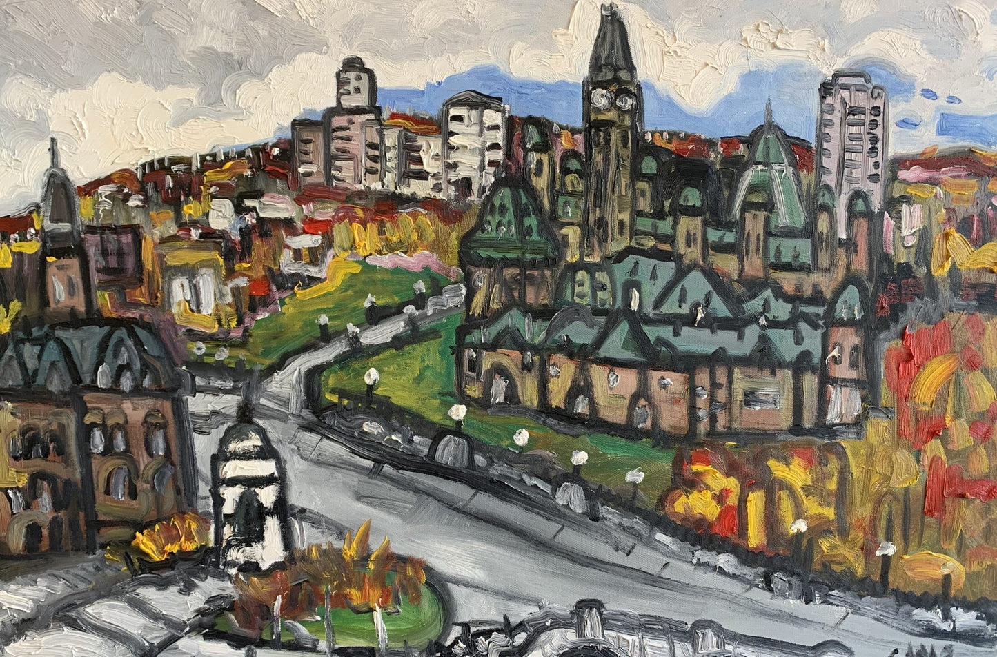 Oil artwork titled Autumn on Wellington Street