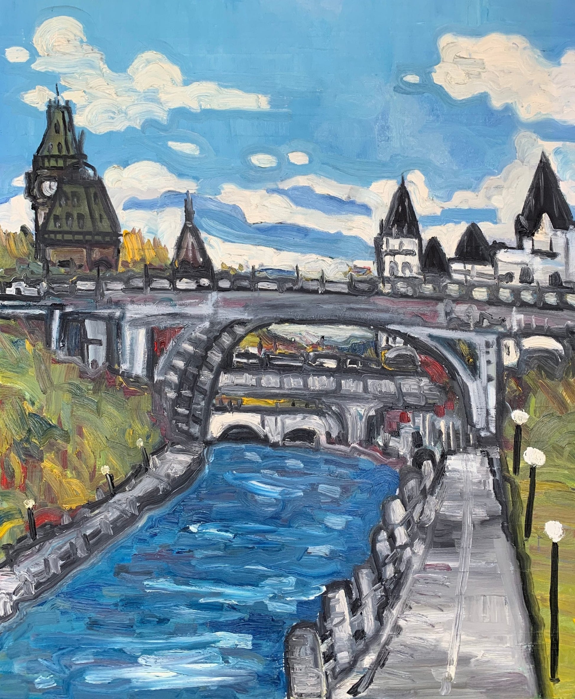 Oil artwork titled Summer Along the Rideau Canal