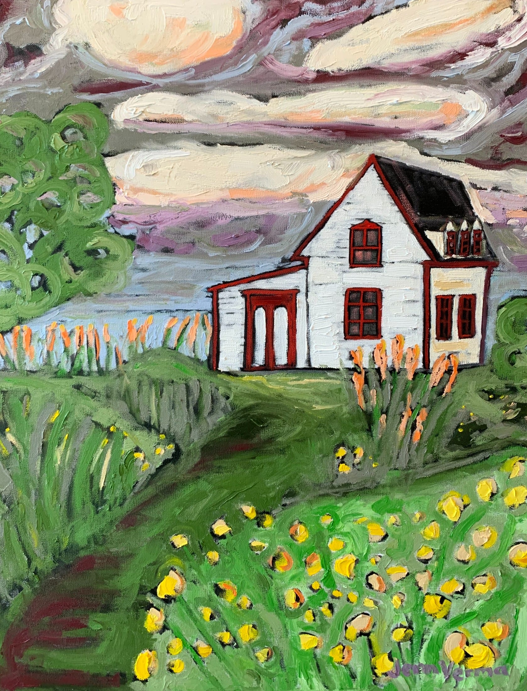 Oil artwork titled Cribbes House, Tors Cove, NL